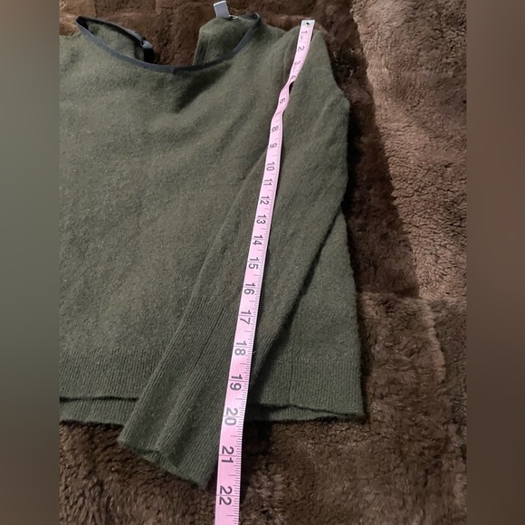 Jigsaw Dark Olive Crew Neck Lambswool Blend Sweater Tie Back Cropped Fitted - Picture 7 of 9